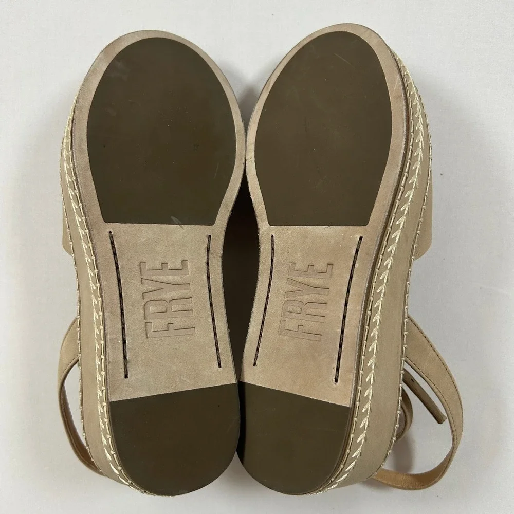 Frye Sandals Platform Wedge Womens 6M Clay Beige Leather Joy‎ Ankle Strap